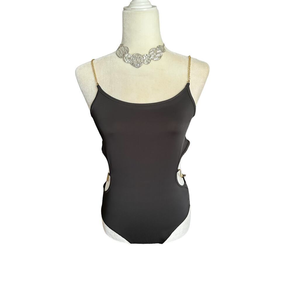 🎃 🍁 5/$15  F21 Gold Chain & Cutout Black Bodysuit, large, NWT